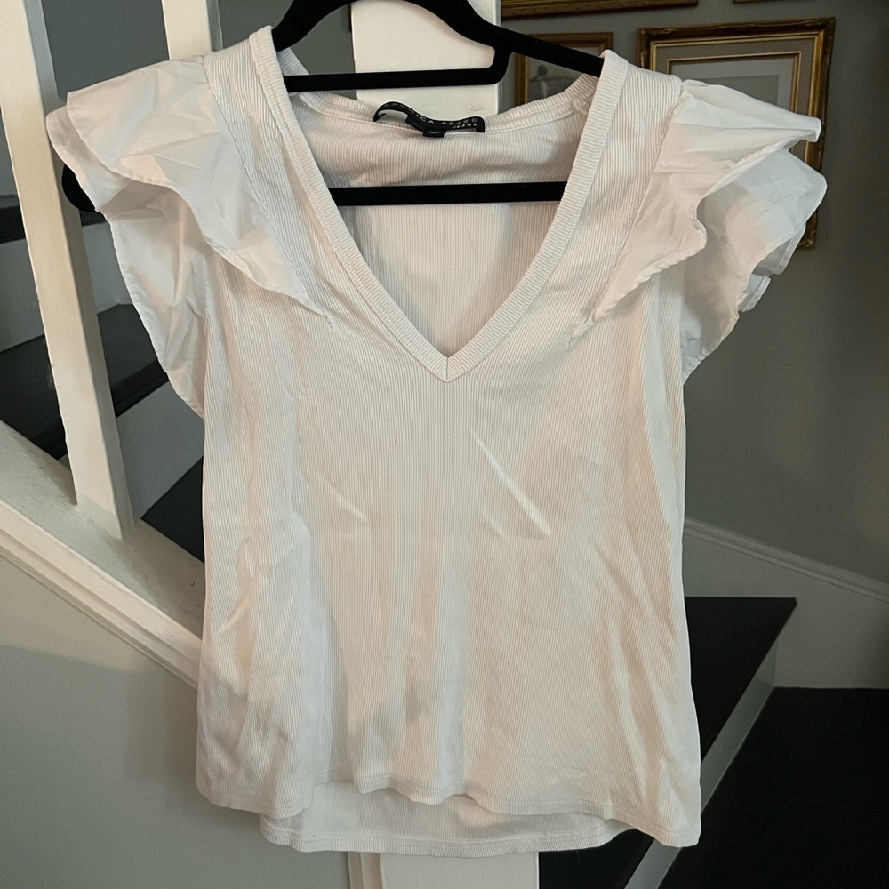 Veronica Beard size L cotton white ruffle sleeve sleeveless top